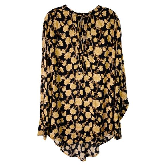 Free People Tops - Free People black gold floral boho oversized Mia tunic cottagecore top large